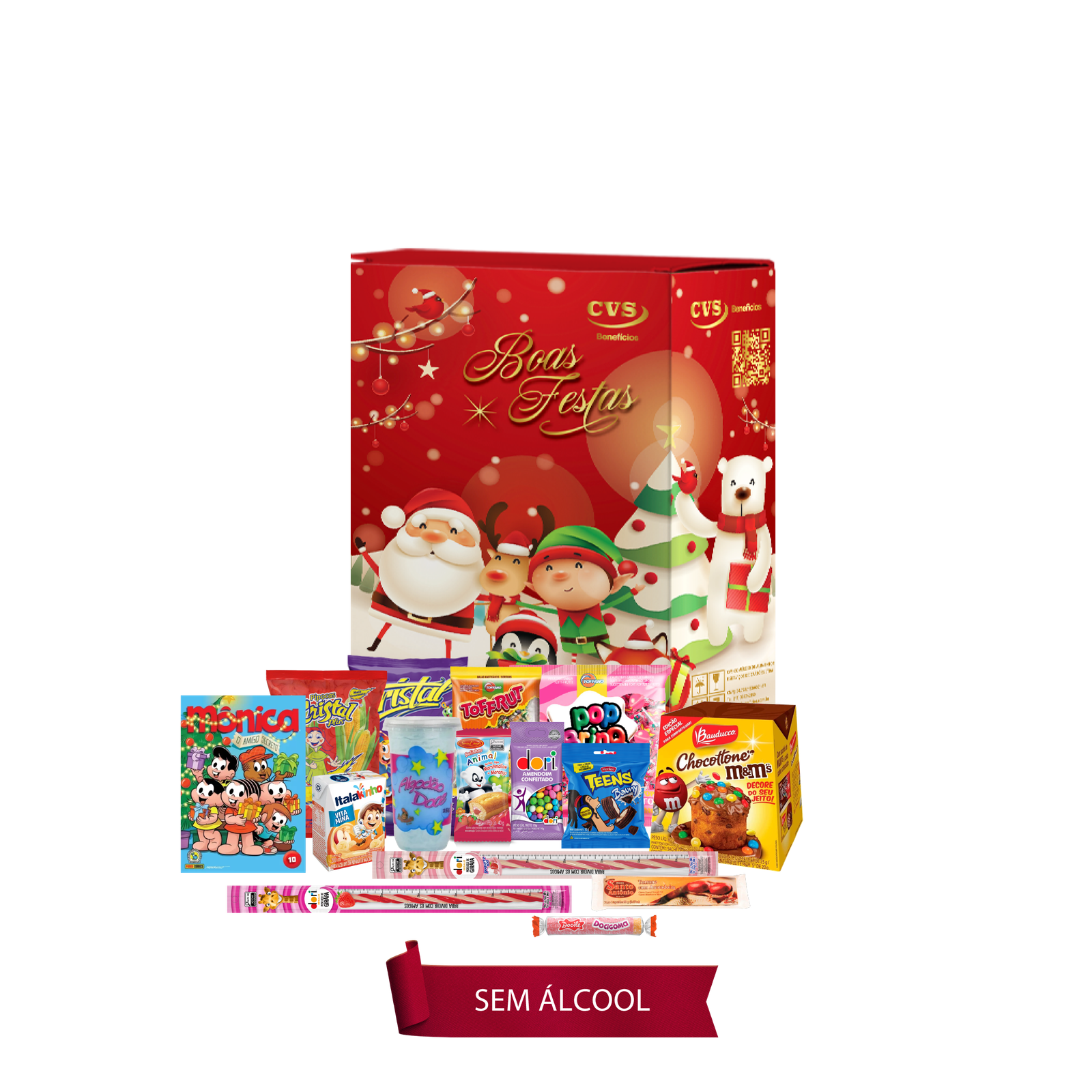 Cesta de Natal Kit Criança Feliz Apresentada em uma charmosa caixa de papelão kraft decorada com temas infantis, Esta cesta é repleta de itens deliciosos e divertidos. Inclui mini Chocotone M&M, Suco de frutas, Pipoca doce, balas sortidas, biscoitos recheados e pirulitos. Uma seleção perfeita para alegrar as festividades e encantar as crianças!