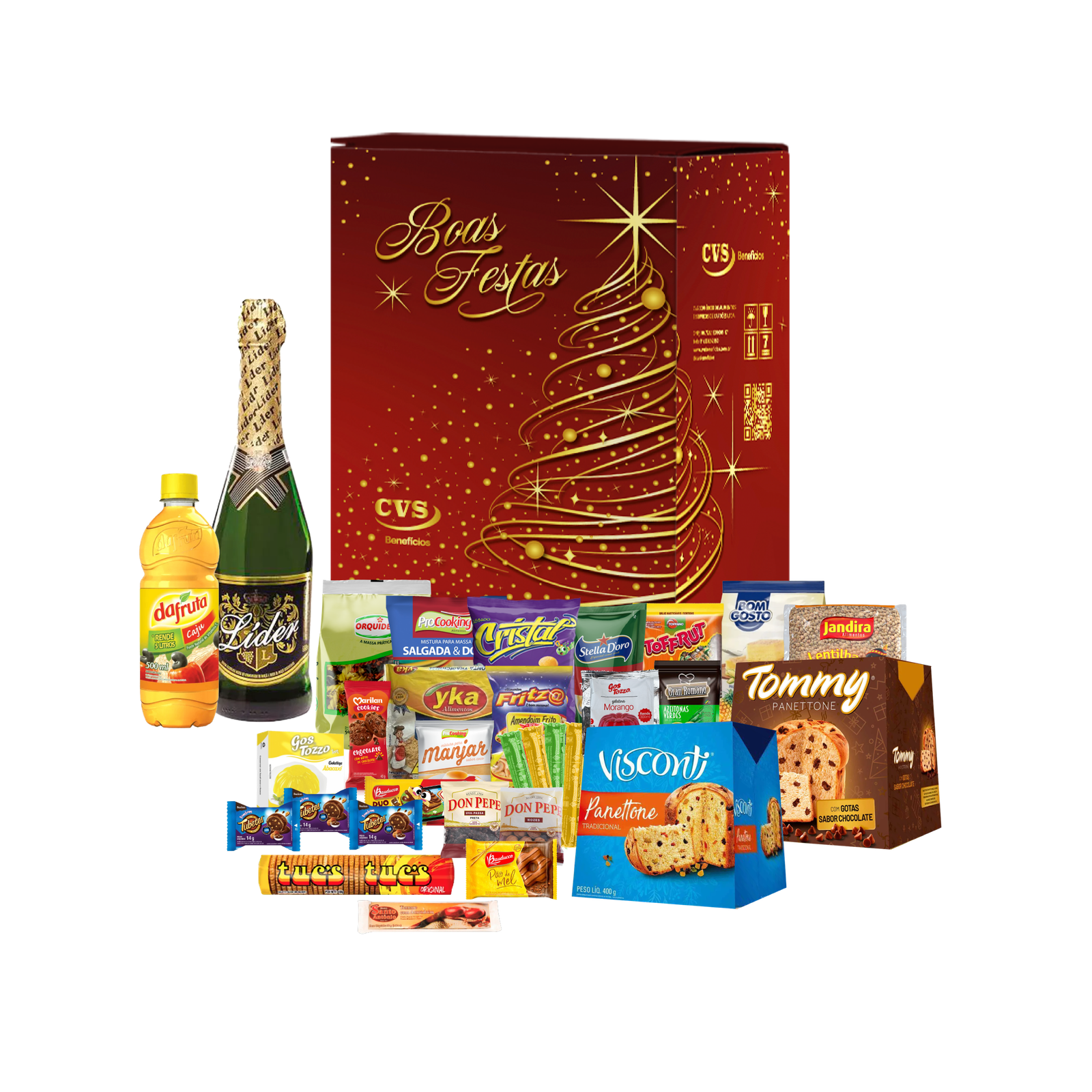 Cesta de Natal Água Marinha Com diversos intens deliciosos, Incluindo Panetone com gotas de chocates, Panetone tradicional, Espumante branco e mais...
