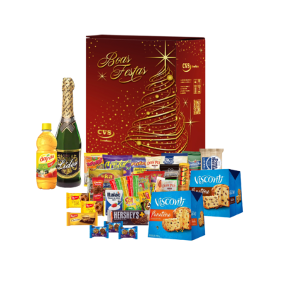 Cesta de Natal Opala Com produtos deliciosos, Incluindo: Panetone com frutas, Panetone de gota de chocolate, Espumante branco e Refresco de frutas e mais...
