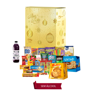Cesta de Natal Turquesa sem álcool com vários itens, Incluindo Panetone frutas 400g Bauducco, Panetone com gotas sabor chocolate 400g Bauducco Espumante branco, Lentilha e outros produtos deliciosos
