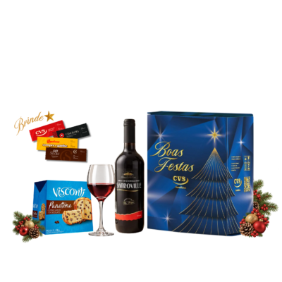 Cesta de Natal Kit Quartzo Surpreenda com o Kit Quartzo! Um delicioso Panetone com gotas sabor chocolate harmonizado com vinho tinto de mesa suave. O presente de Natal perfeito. Garanta já!