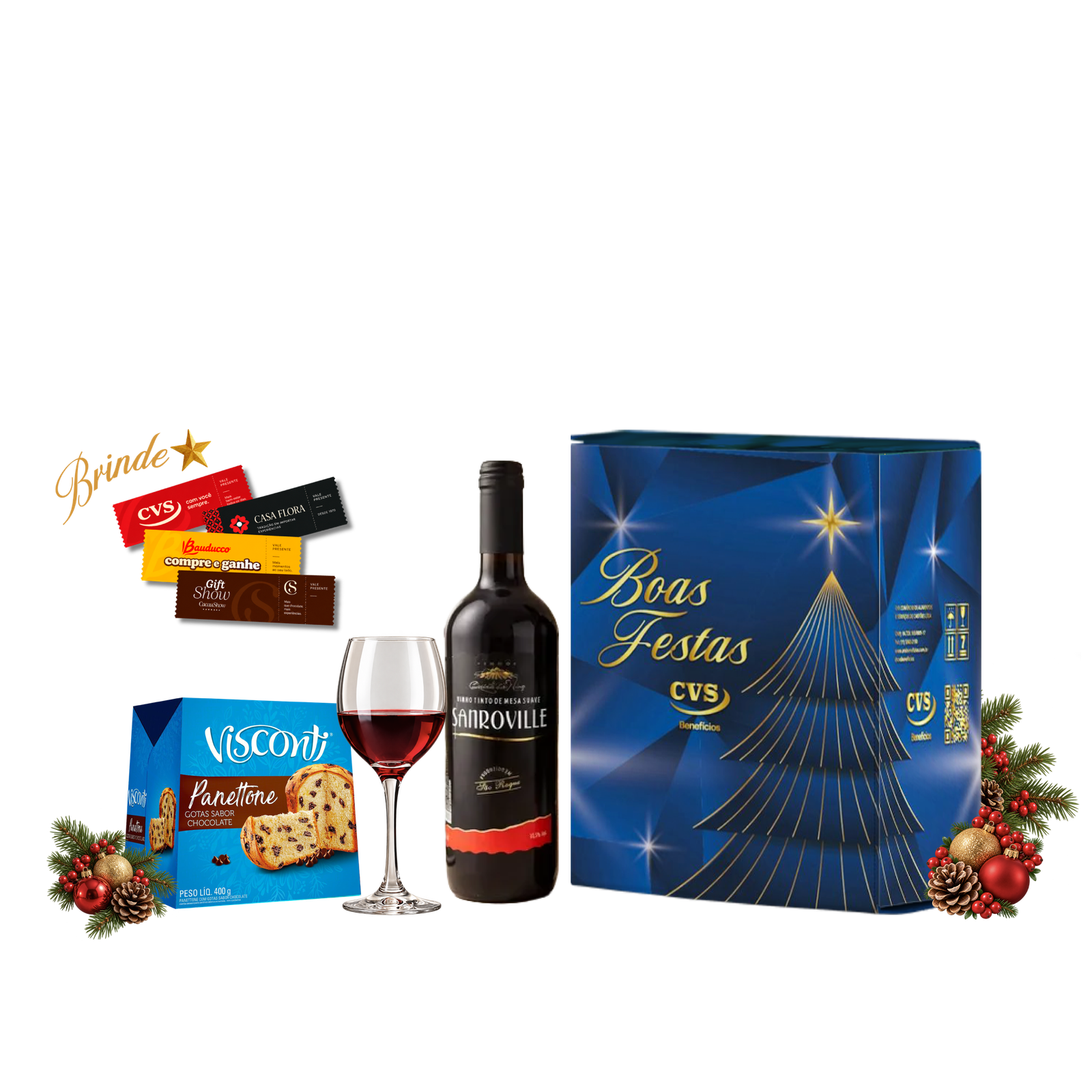 Kit Quartzo! Um delicioso Panetone com gotas sabor chocolate harmonizado com vinho tinto de mesa suave.