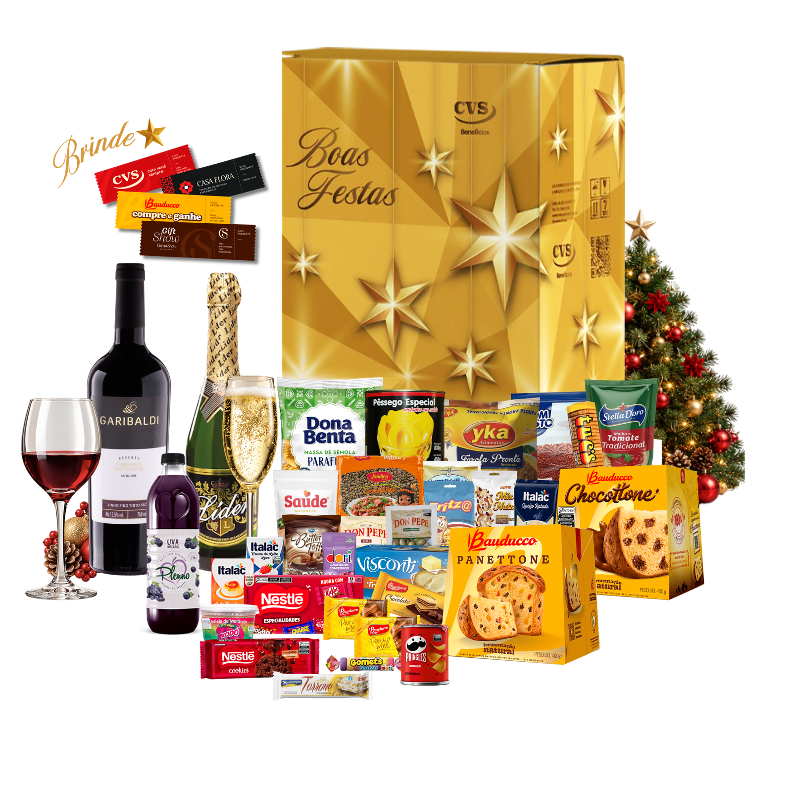 Torne seu Natal mais especial com a Cesta de Natal Topázio! Uma seleção incrível com suco de uva, panetones e espumante.